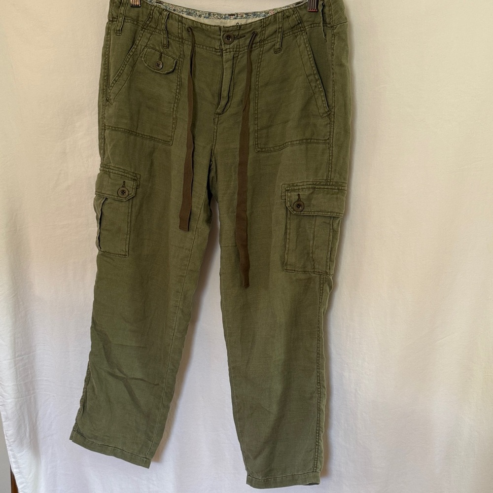 G1 - 100% linen - Olive Green Cargo Pants - Casual Utility Style